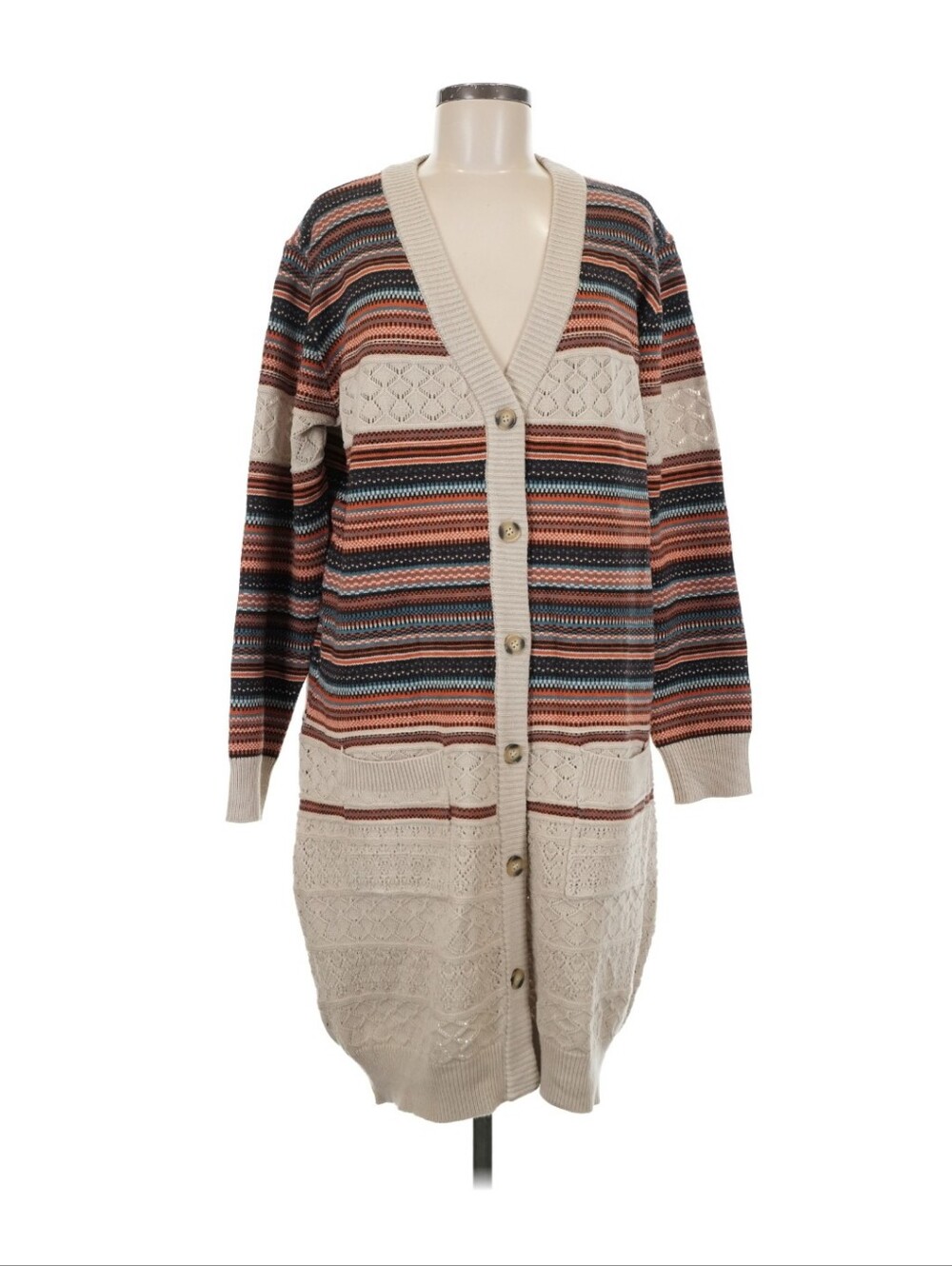 Davi & Dani Long Striped Knit Cardigan | Size M